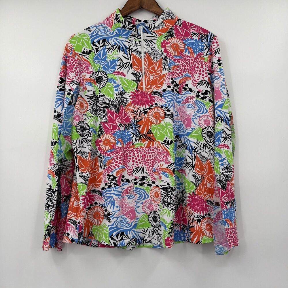 IBKUL UPF 50+ Quarter Zip Sun Shirt XXL Multicolor Tropical Print